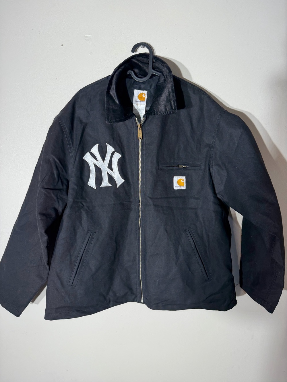 Reworked Carhartt Black zip up Jacket with Yankees embroidered patch. Size large